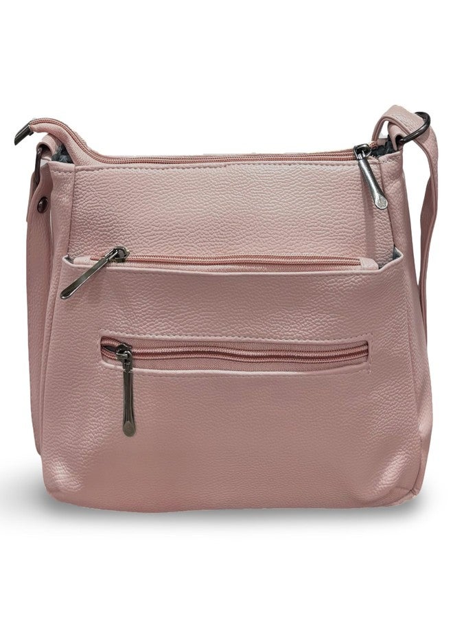 GLOSSY PU Women's Sling Bag, 4 Zipper Compartments, casual use, travel use (Pink) - Image 3